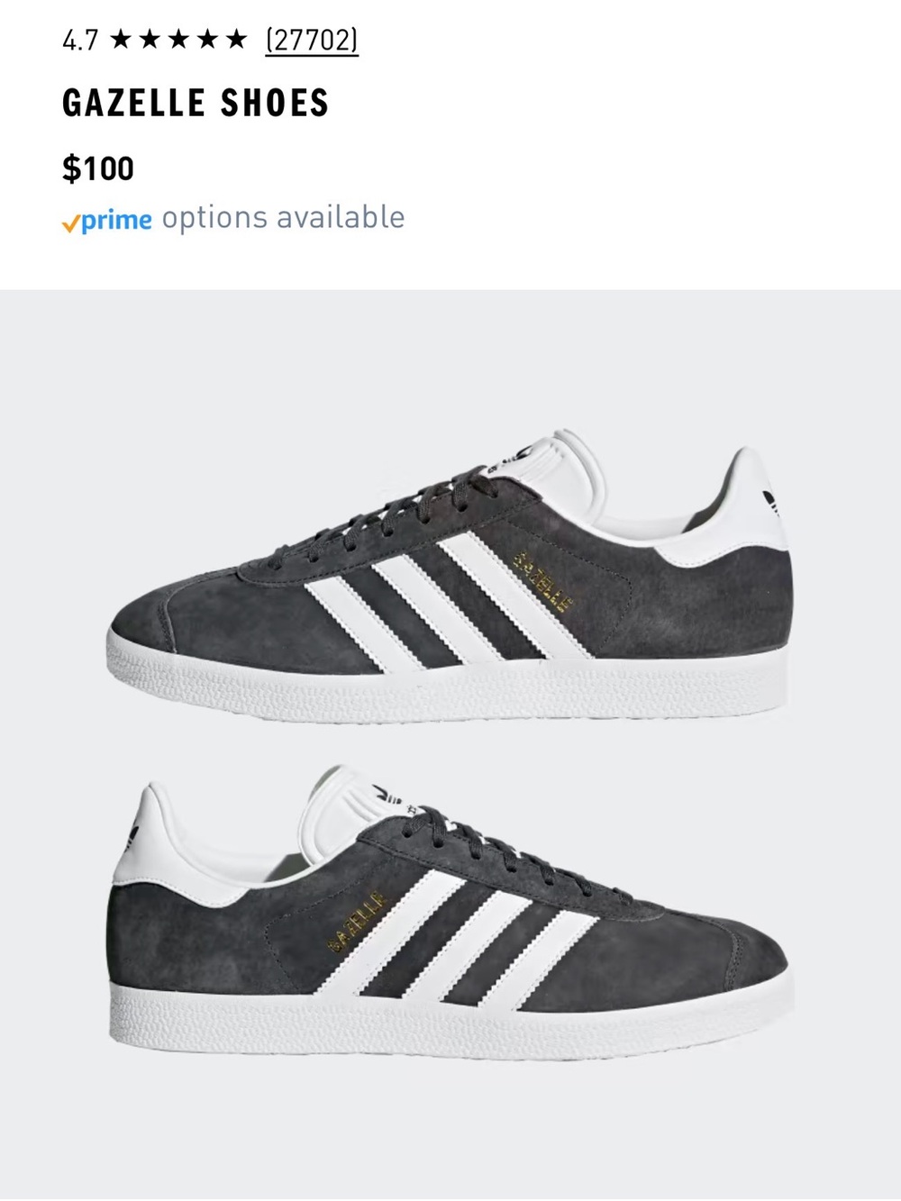 adidas Gazelle Suede Sneakers in Charcoal & White